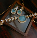 DESIGNER DOUBLET STONE NECKLACE WITH EARRINGS