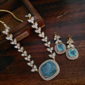 DESIGNER DOUBLET STONE NECKLACE WITH EARRINGS