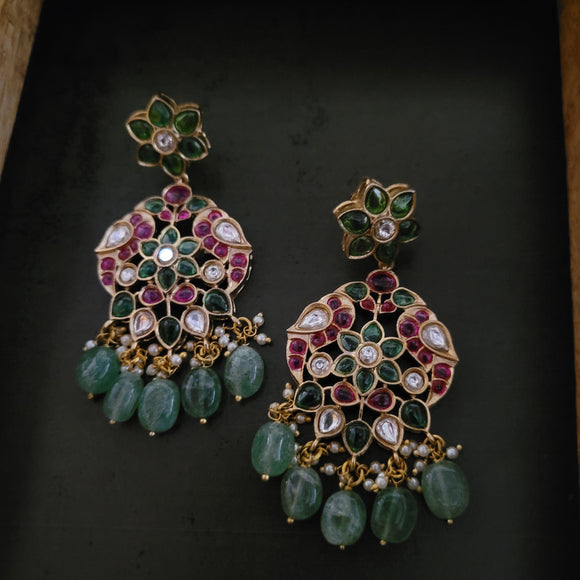 STATEMENT JADAU MULTI COLOR EARRINGS WITH FLUORITE STONE HANGINGS