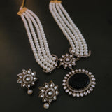 STATEMETN KUNDAN AND REAL STONE PENDANT NECKLACE WITH EARRINGS