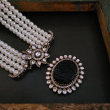 STATEMETN KUNDAN AND REAL STONE PENDANT NECKLACE WITH EARRINGS