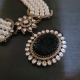 STATEMETN KUNDAN AND REAL STONE PENDANT NECKLACE WITH EARRINGS