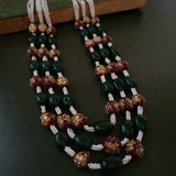 DESIGNER REAL STONE BEADS THREE STRING NECKPIECE