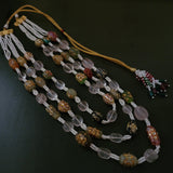 DESIGNER REAL STONE AND ROSE QUARTZ THREE STRING NECKPIECE