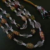 DESIGNER REAL STONE AND ROSE QUARTZ THREE STRING NECKPIECE