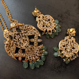 DESIGNER BIRD PENDANT WITH EARRINGS IN FINEST QUALITY AND FLUORITE STONE HANGING