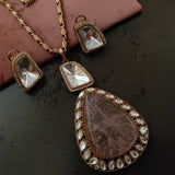 FINEST QUALITY POLKI KUNDAN AND ROSE QUARTZ PENDANT WITH STUDS