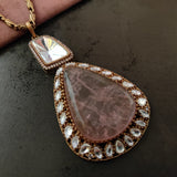FINEST QUALITY POLKI KUNDAN AND ROSE QUARTZ PENDANT WITH STUDS