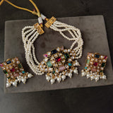 DESIGNER MULTI COLOR KUNDAN CHOKER WITH EARRINGS