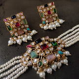DESIGNER MULTI COLOR KUNDAN CHOKER WITH EARRINGS