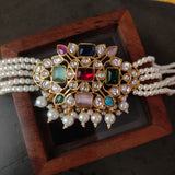 DESIGNER MULTI COLOR KUNDAN CHOKER WITH EARRINGS