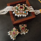 DESIGNER MULTI COLOR KUNDAN CHOKER WITH EARRINGS