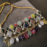 EXCLUSIVE NATURAL STONE CHOKER WITH EARRINGS