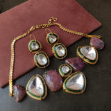 REAL SEMI PRECIOUS STONE AND POLKI KUNDAN DESIGNER CHOKER WITH EARRINGS