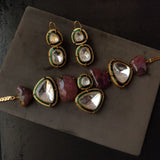 REAL SEMI PRECIOUS STONE AND POLKI KUNDAN DESIGNER CHOKER WITH EARRINGS