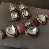 REAL SEMI PRECIOUS STONE AND POLKI KUNDAN DESIGNER CHOKER WITH EARRINGS