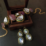 REAL SEMI PRECIOUS STONE AND POLKI KUNDAN DESIGNER CHOKER WITH EARRINGS