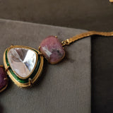 REAL SEMI PRECIOUS STONE AND POLKI KUNDAN DESIGNER CHOKER WITH EARRINGS