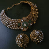 EXCLUSIVE FLUORITE STONE DESIGNER HANDMADE KUNDAN CHOKER WITH EARRINGS
