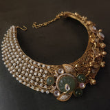 EXCLUSIVE FLUORITE STONE DESIGNER HANDMADE KUNDAN CHOKER WITH EARRINGS
