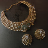 EXCLUSIVE FLUORITE STONE DESIGNER HANDMADE KUNDAN CHOKER WITH EARRINGS