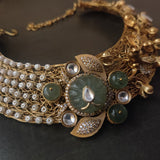 EXCLUSIVE FLUORITE STONE DESIGNER HANDMADE KUNDAN CHOKER WITH EARRINGS