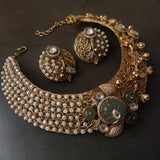 EXCLUSIVE FLUORITE STONE DESIGNER HANDMADE KUNDAN CHOKER WITH EARRINGS