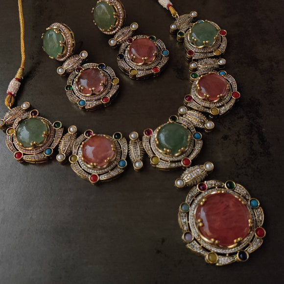 DESIGNER MULTI COLOR KUNDAN CHOKER WITH EARRINGS