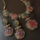 DESIGNER MULTI COLOR KUNDAN CHOKER WITH EARRINGS
