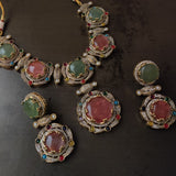 DESIGNER MULTI COLOR KUNDAN CHOKER WITH EARRINGS