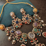 EXCLUSIVE DESIGNER DOUBLET STONE NECKLACE WITH EARRINGS