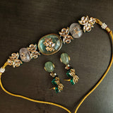 NATUAL FLOURITE STONE CHOKER WITH EARRINGS