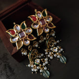 FINEST QUALITY DESIGNER BIKANERI KUNDAN CHOKER WITH EARRINGS AND REAL FLOURITE HANGING