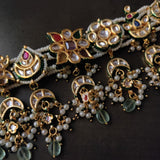 FINEST QUALITY DESIGNER BIKANERI KUNDAN CHOKER WITH EARRINGS AND REAL FLOURITE HANGING
