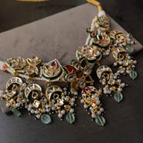 FINEST QUALITY DESIGNER BIKANERI KUNDAN CHOKER WITH EARRINGS AND REAL FLOURITE HANGING