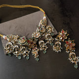 FINEST QUALITY DESIGNER BIKANERI KUNDAN CHOKER WITH EARRINGS AND REAL FLOURITE HANGING