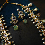 DESGINER KUNDAN NECKLACE WITH EARRINGS AND SEMI PRECIOUS STONE HANGINGS