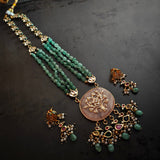 EXCLUSIVE ROSE QUARTZ KUNDAN JADAU PENDANT WITH SEMI PRECIOUS STONE STRING AND HANGINGS