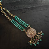 EXCLUSIVE ROSE QUARTZ KUNDAN JADAU PENDANT WITH SEMI PRECIOUS STONE STRING AND HANGINGS