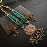 EXCLUSIVE ROSE QUARTZ KUNDAN JADAU PENDANT WITH SEMI PRECIOUS STONE STRING AND HANGINGS