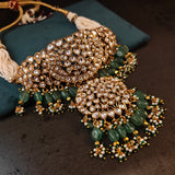 EXCUISITE DESIGNER POLKI KUNDAN CHOKER WITH EARRINGS AND FLUORITE STONE HANGINGS