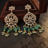 EXCUISITE DESIGNER POLKI KUNDAN CHOKER WITH EARRINGS AND FLUORITE STONE HANGINGS