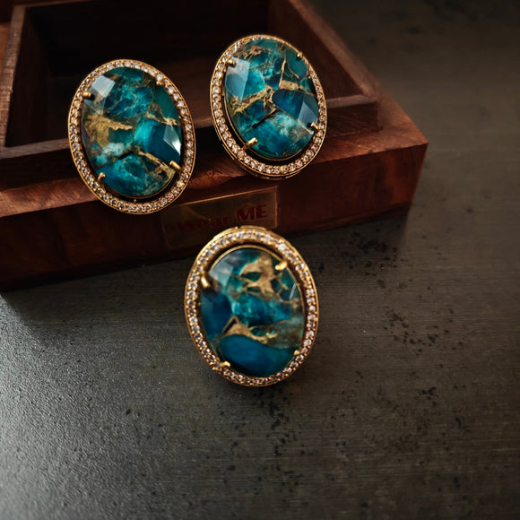 EXCLUSIVE DOUBLET STONE EARRINGS AND RING SET