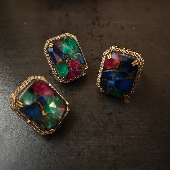 EXCLUSIVE DOUBLET STONE EARRINGS AND RING SET