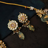 FINEST QUALITY BIKANERI KUNDAN NECKLACE WITH SEMI PRECIOUS STONE HANGINGS AND EARRINGS