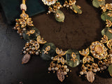 FINEST QUALITY BIKANERI KUNDAN NECKLACE WITH SEMI PRECIOUS STONE HANGINGS AND EARRINGS