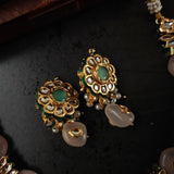 FINEST QUALITY BIKANERI KUNDAN NECKLACE WITH SEMI PRECIOUS STONE HANGINGS AND EARRINGS