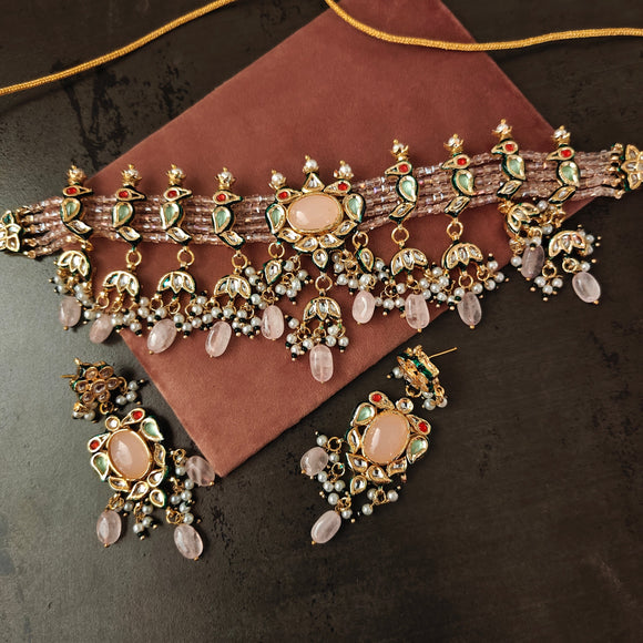 FINEST QUALITY BIKANERI KUNDAN CHOKER WITH EARRINGS