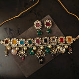 FINEST QUALITY NAVRATAN CHOKER WITH KUNDAN AND EARRINGS