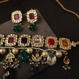 FINEST QUALITY NAVRATAN CHOKER WITH KUNDAN AND EARRINGS